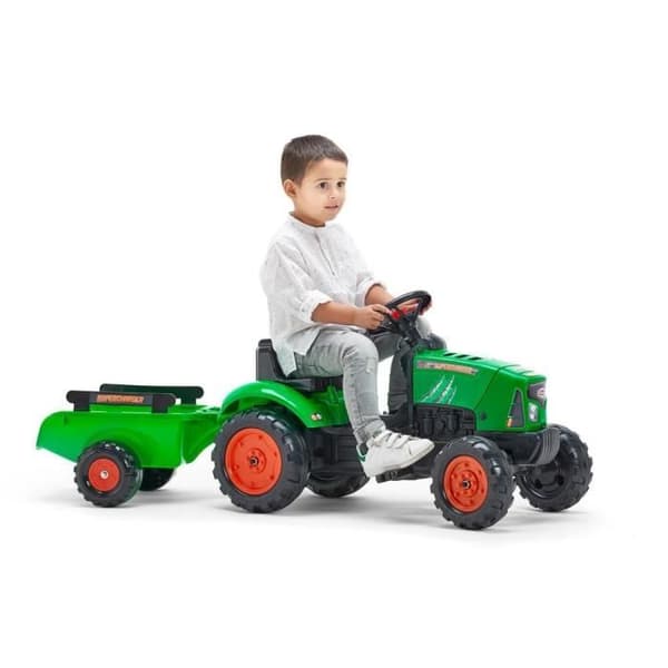FALK - Röd kompressortraktor med öppningskåpa och släp