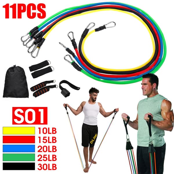 11 stk/sæt Naturgummi Latex Fitnessrør Modstandsbånd Træningsøvelse Yago Sport Gym ElasticTraining Rope Pull String(Type A - 11 STK)