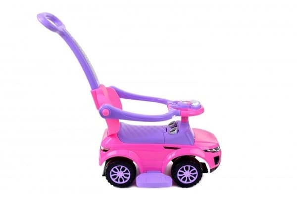 Vogn med skubbestang - pink - med faldsikring