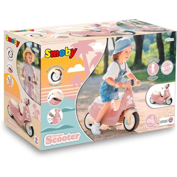 Smoby - Rosa skoterhållare - Leksakslåda - Tysta hjul Från 2 år