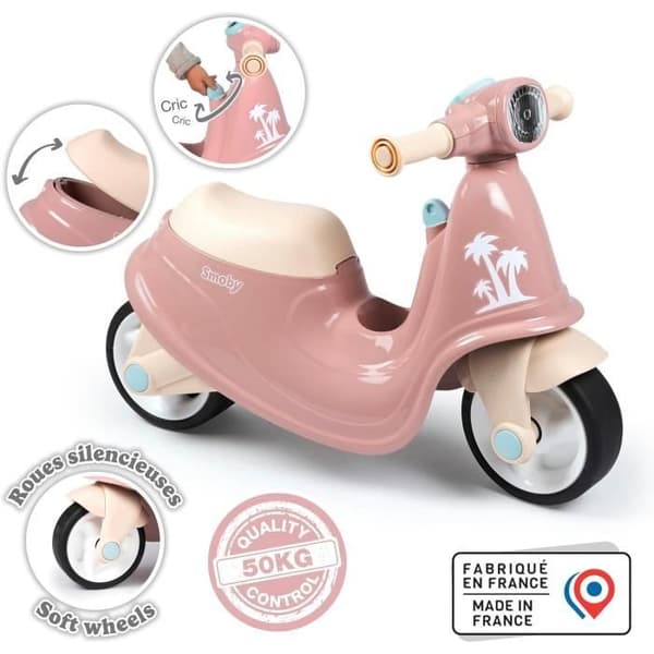 Smoby - Rosa skoterhållare - Leksakslåda - Tysta hjul Från 2 år