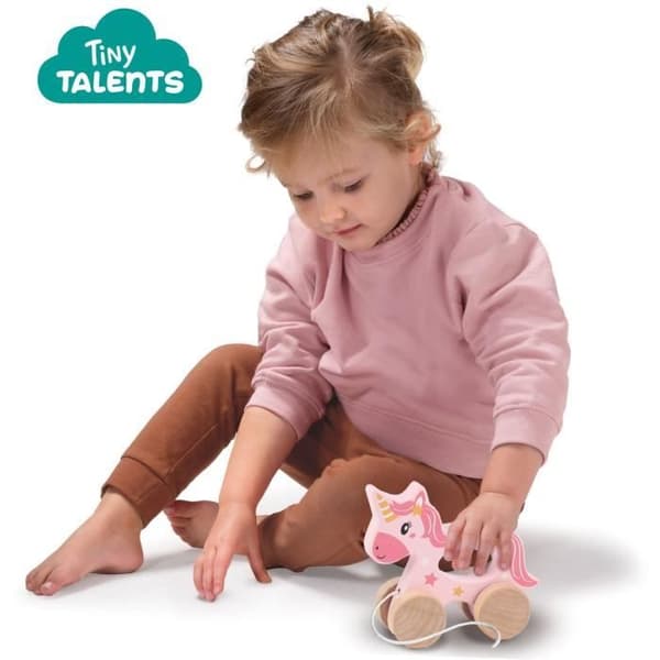 Enhörning av trä 2 i 1 - Att trycka och dra - SES CREATIVE - Rosa enhörning att trycka eller dra.