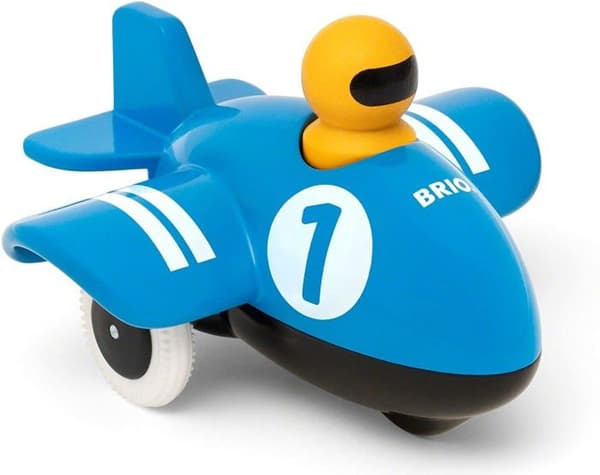 BRIO träleksak - Push &amp; Go plan - Blå - För barn från 12 månader och uppåt