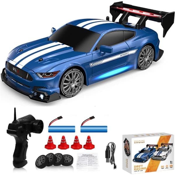 1:24 Scale RC Drift Car 4WD 2,4GHz 30KM/H High Speed ​​​​urheilullinen kilpa-leluauto LED-valoilla, kilpa- ja Drift-renkailla 8602-Blue