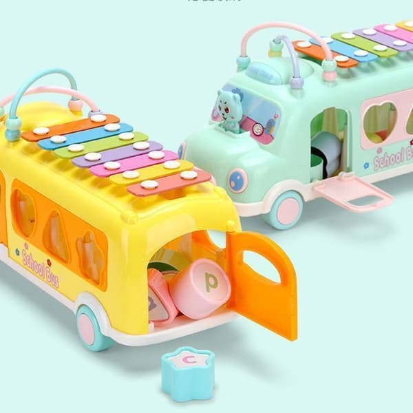 Pussel knackar på pianobussen barnleksak multifunktionella byggstenar pärla draglinje knackning