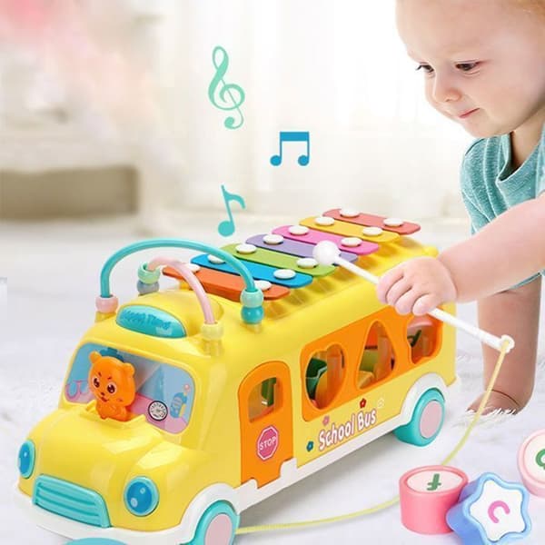 Pussel knackar på pianobussen barnleksak multifunktionella byggstenar pärla draglinje knackning