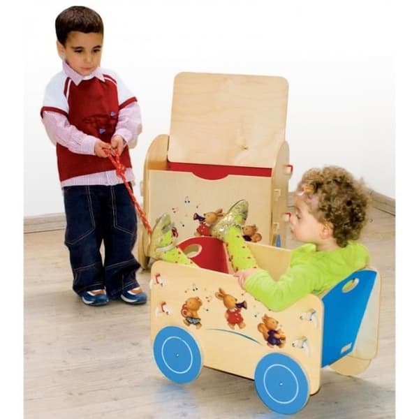 Trävagn - Dida - Container med hjul - Klarblå - För barn från 3 år - 50x34x33 cm