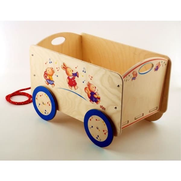 Trävagn - Dida - Container med hjul - Klarblå - För barn från 3 år - 50x34x33 cm