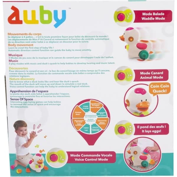 AUBY MON P'TIT DUCK EN BALADE Babyleksak med ljud och ljuseffekter 9 månader och +
