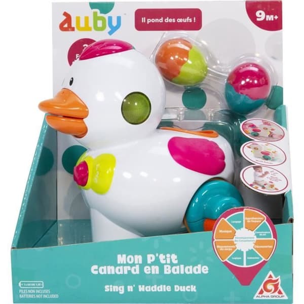 AUBY MON P'TIT DUCK EN BALADE Babyleksak med ljud och ljuseffekter 9 månader och +