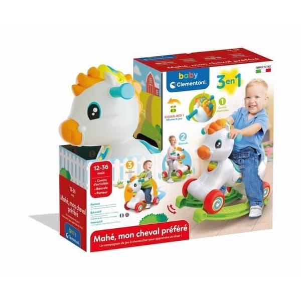 Clementoni - Gyngehest med hjul - Manke med låsbare knapper - Fra 1 år gammel