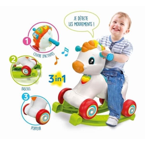 Clementoni - Gyngehest med hjul - Manke med låsbare knapper - Fra 1 år gammel