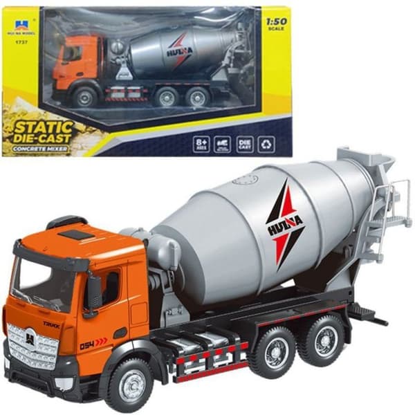 Drag-leksak - Tryck-leksak Leantoys Cementblandare på byggarbetsplats i metall Huina Orange 1:50