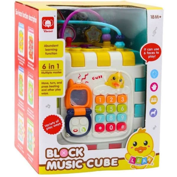 Drag leksak - knuff leksak Leantoys Interaktivt musikkube, utbildande för små barn 6 i 1 LEAN Toys