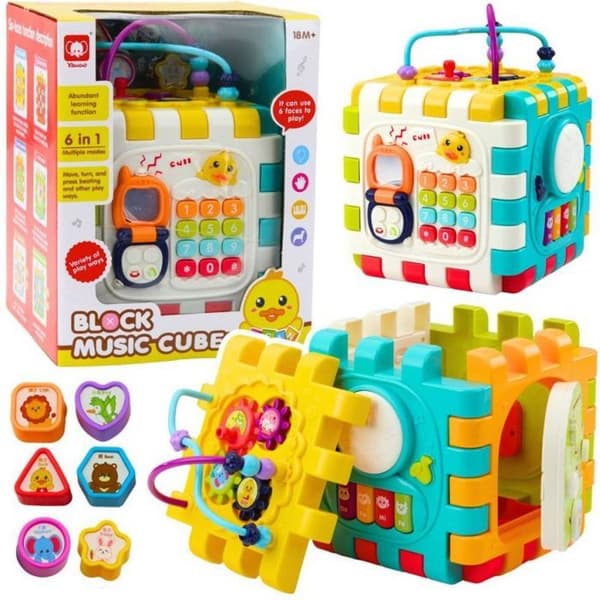 Drag leksak - knuff leksak Leantoys Interaktivt musikkube, utbildande för små barn 6 i 1 LEAN Toys