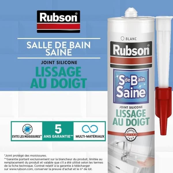 Sanitetsfogmassa - RUBSON - 1469154 - Hälsosamt badrum - Fingerutjämnande - Vit - 280ml