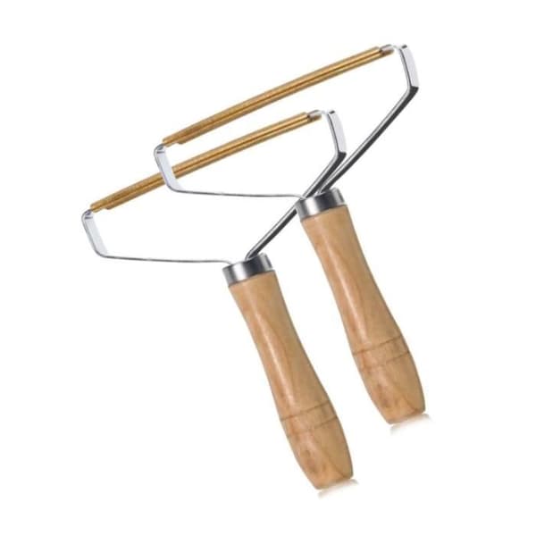 Lerkely lint remover rakhyvel, 2 delar manuell luddborttagare, bärbar luddborttagare med trähandtag, Fuzz rakborste för matta, V