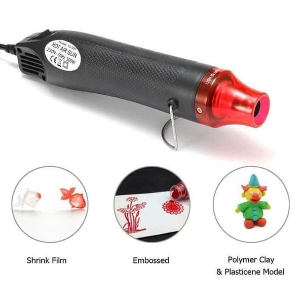 Värmepistol, 300 W varmluftspistol för DIY konvex gummistämpel, DIY termofolie, krympslang (svart)
