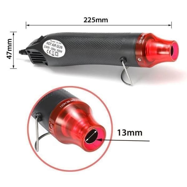 Värmepistol, 300 W varmluftspistol för DIY konvex gummistämpel, DIY termofolie, krympslang (svart)