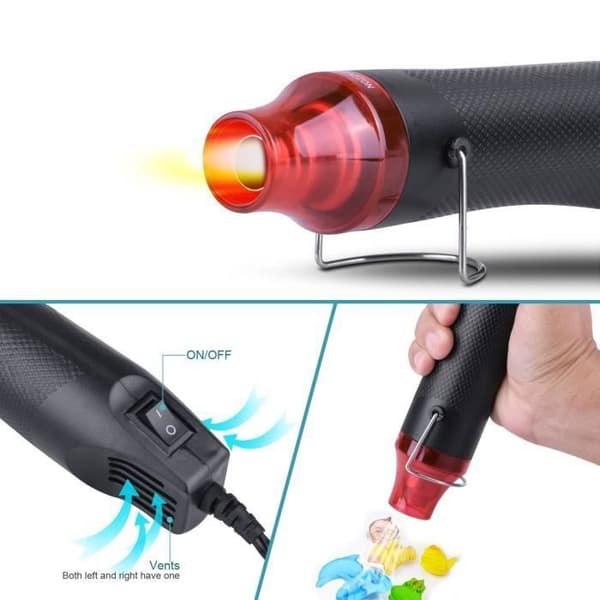 Värmepistol, 300 W varmluftspistol för DIY konvex gummistämpel, DIY termofolie, krympslang (svart)