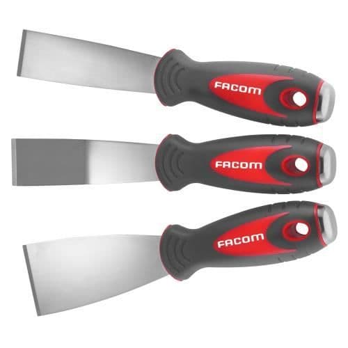 Set med 3 skrapor i rostfritt stål - FACOM - 235.J1 - 0,8 mm blad - 3 former - Förstärkt slagzon