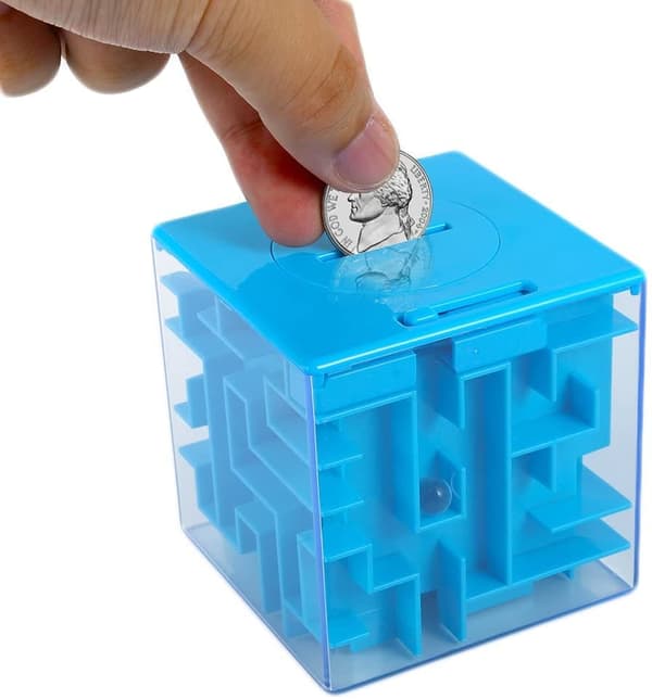 3D kube puslespill labyrint - rolig spargris för barn - Blå