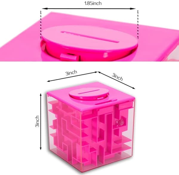 3D kube puslespill labyrint - rolig spargris för barn - Rosa