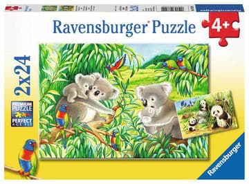 Ravensburger puslespil Søde koalaer og pandaer - To puslespil - 24 brikker - børnepuslespil