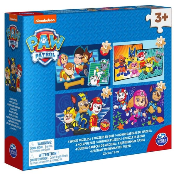Paw Patrol skoæske 4 træpuslespil 12-16-20-24 brikker