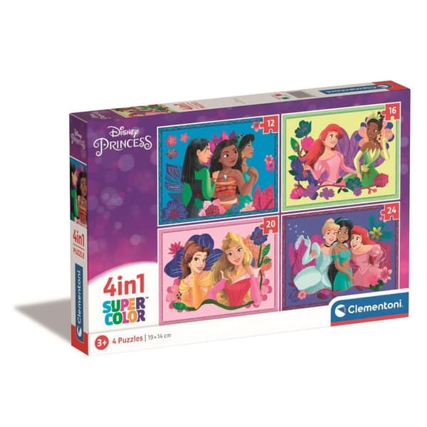 Clementoni Supercolor 4-i-1 puslespil Disney Princess 12-24 brikker