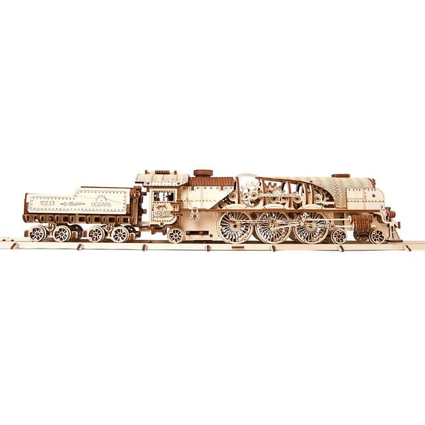 Ugears I-damptog Mekanisk Træmodel Express Gylden