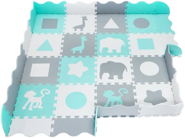 Moby-System babymåtte med puslespilsstruktur, 150 x 150 cm, lugtfri legemåtte, stor kravlemåtte, til drenge og piger, uddannelsesmåtte blå