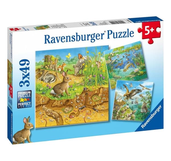 Ravensburger puslespill 3x49 stk Dyr