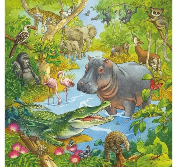 Ravensburger puslespil 3x49 brikker Jungle sjov