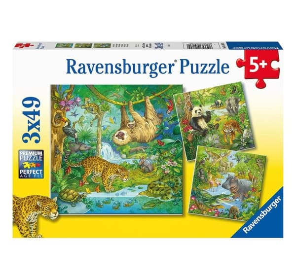 Ravensburger puslespil 3x49 brikker Jungle sjov