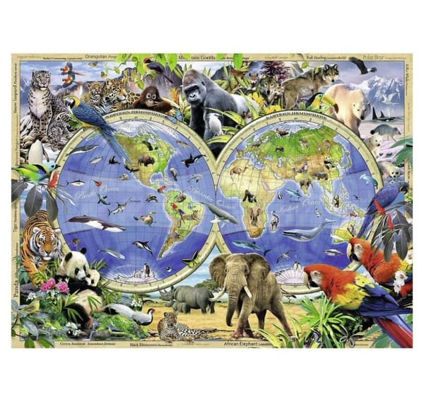 Ravensburger pussel 300 bitar Världsatlas med djur
