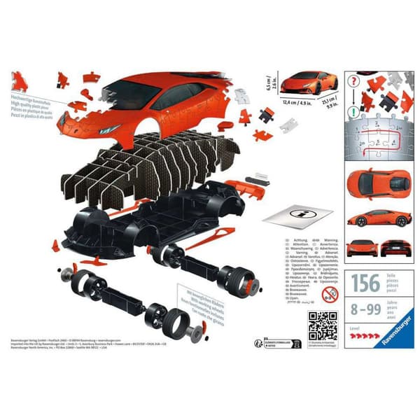 Ravensburguer Fordon Lamborghini Huracán Evo 108 Bitar 3d Pussel Orange