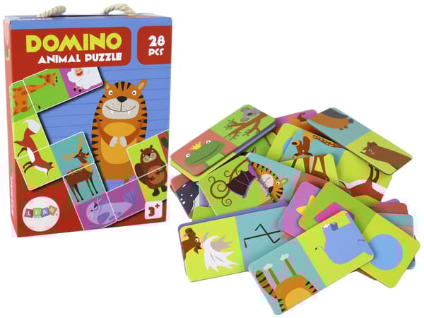 Logikspel Dubbelsidigt Domino Djurpussel 10cm x 5cm 28 bitar.