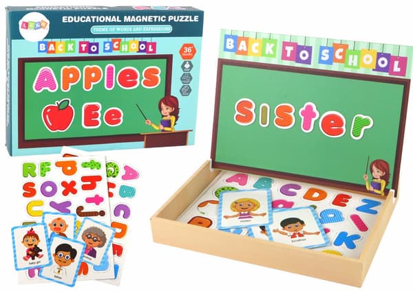 En uppsättning pedagogiska magnetiska pussel med en multifunktionell tavla