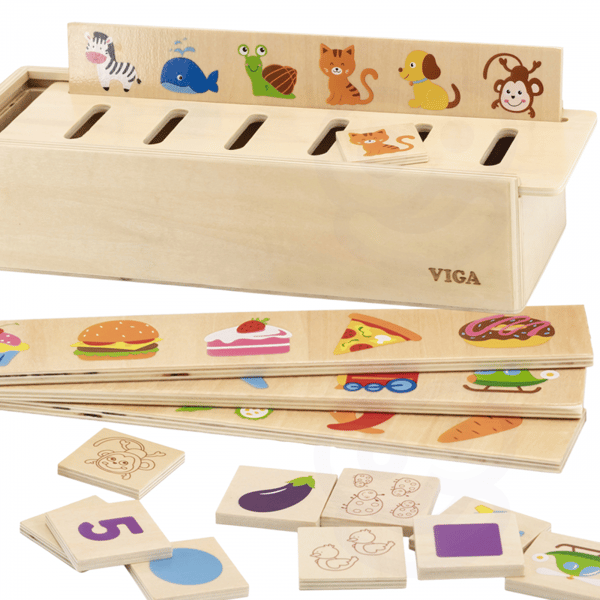 VIGA Pedagogiskt sorteringsspel i trä Djur Frukt Grönsaker Montessori