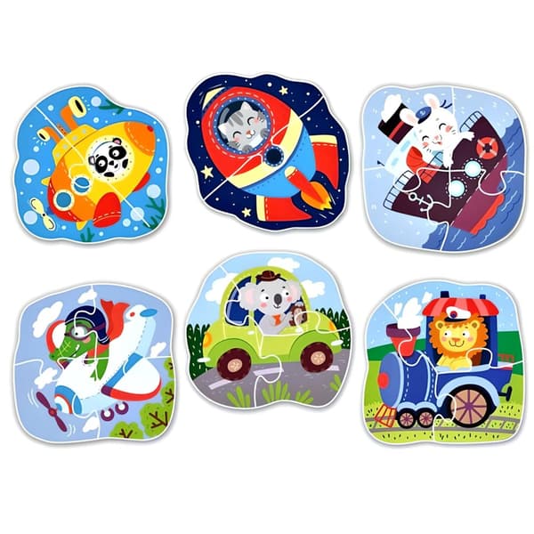 PUZZLE "TRANSPORT" Seks PUZZLER 2-3-4 BRIKKER UDDANNELSESsjov