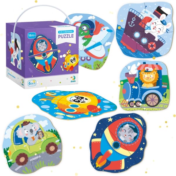 PUZZLE "TRANSPORT" Seks PUZZLER 2-3-4 BRIKKER UDDANNELSESsjov