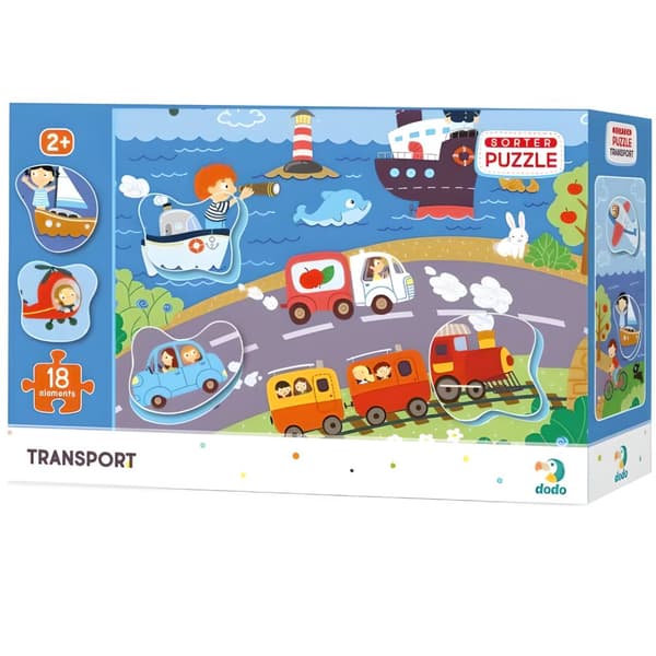 PUZZLESORTERING TRANSPORT LÆRING VIA LEG TRANSPORT BETYDER 18 STK.