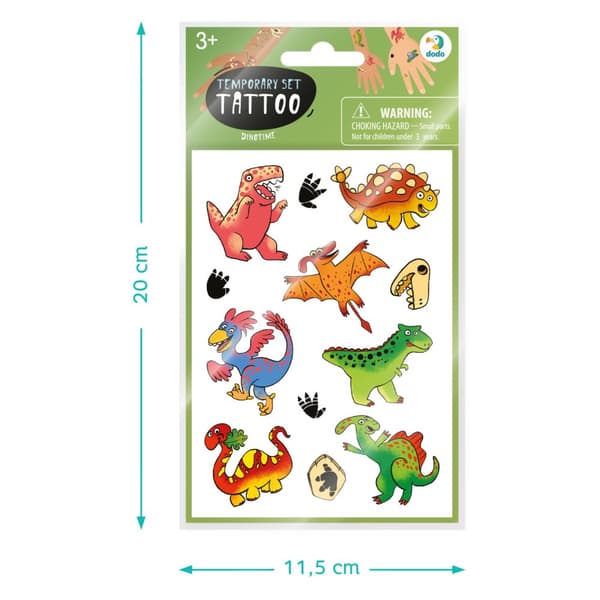 VÄLIAIKAINEN TATUOINTISETTI "DINOSAURUKSIA" 4 LAKKAA VÄRILISILLÄ TATUoINNIN