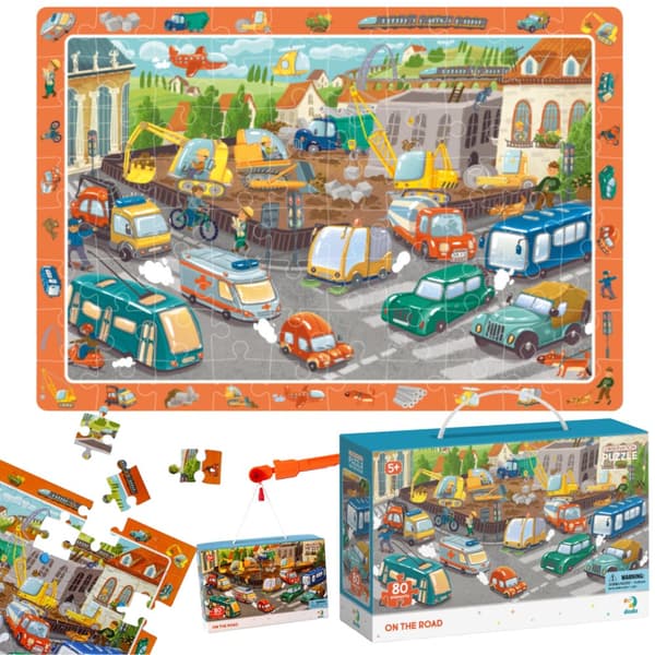 Observationspuslespil "On the Road" 80 brikker puslespil Transportmiddel 300370