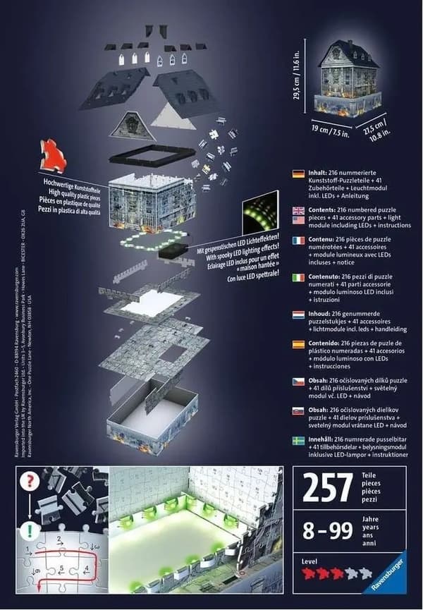 Ravensburger 3D-palapeli Kummitustalo Hohtaa Pimeässä 216 palaa. 112548