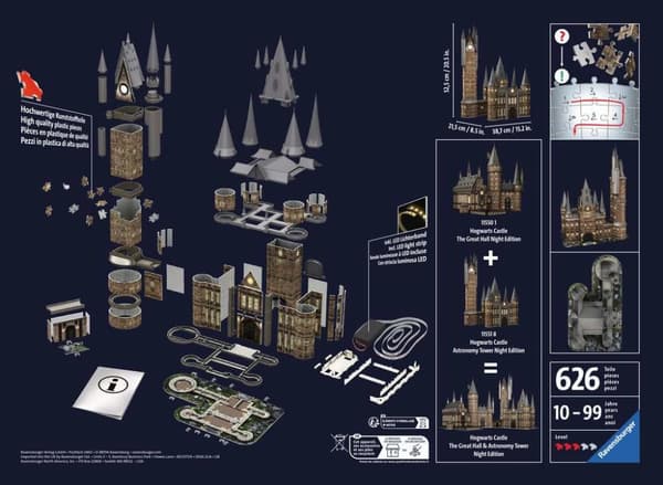 Ravensburger 3D-puslespil med bygninger om natten: Hogwarts slotstårn 540 brikker. 115518