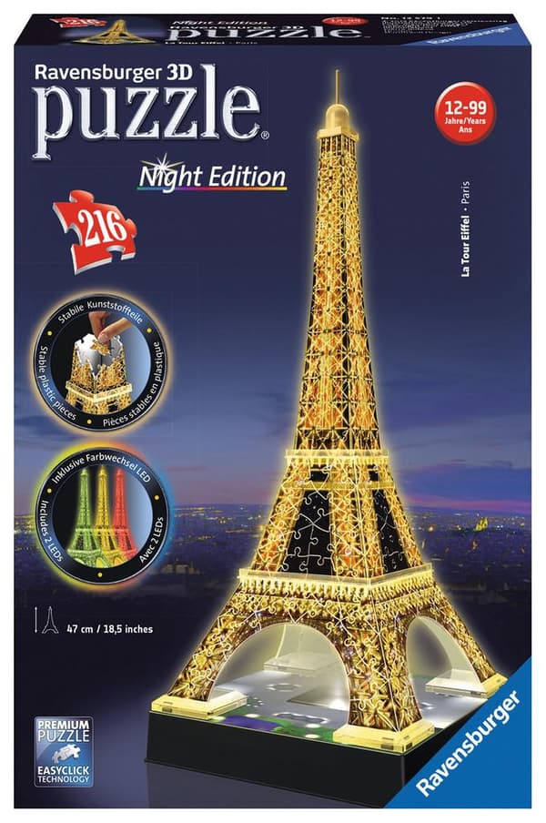 Ravensburger Eiffel Tower Night Edition - 3D-pulmarakennus - 216 osaa