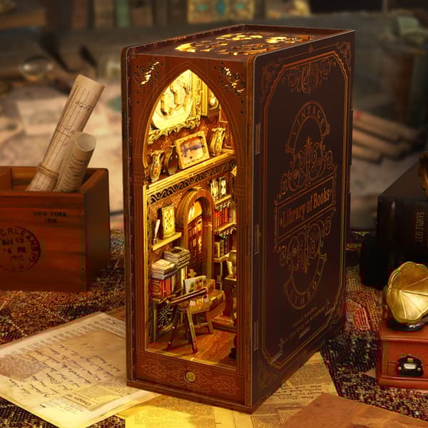 Gør-det-selv træ 4D puslespil belysning bibliotek boghylde støtte
