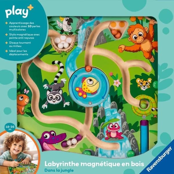 Ravensburger play+, Magnetisk Trælabyrint - I Junglen, 6-36 måneder, Tidlige År, Baby